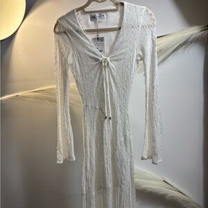 (#80)Zara Cream Sheer Knit Maxi Dress with Front Tie